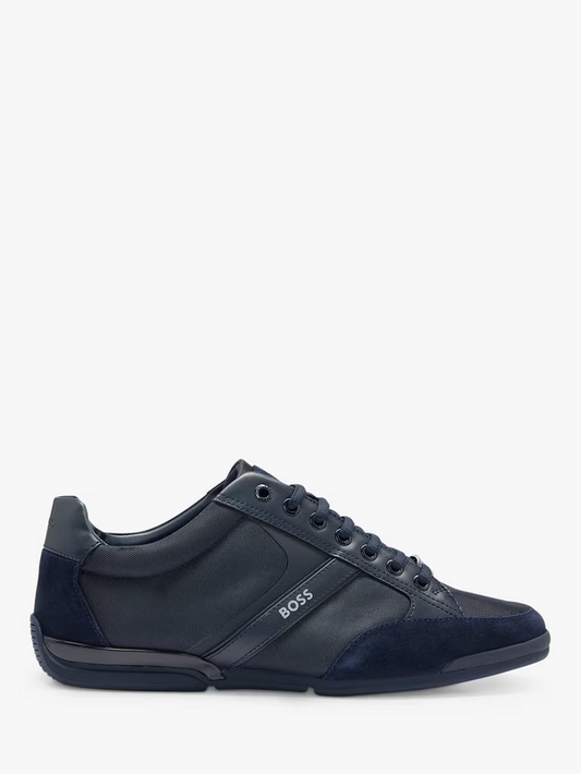 HUGO BOSS SATURN MIXED MEDIA LOW TOP TRAINERS NAVY BLUE UK 9 RRP £189 BNIB