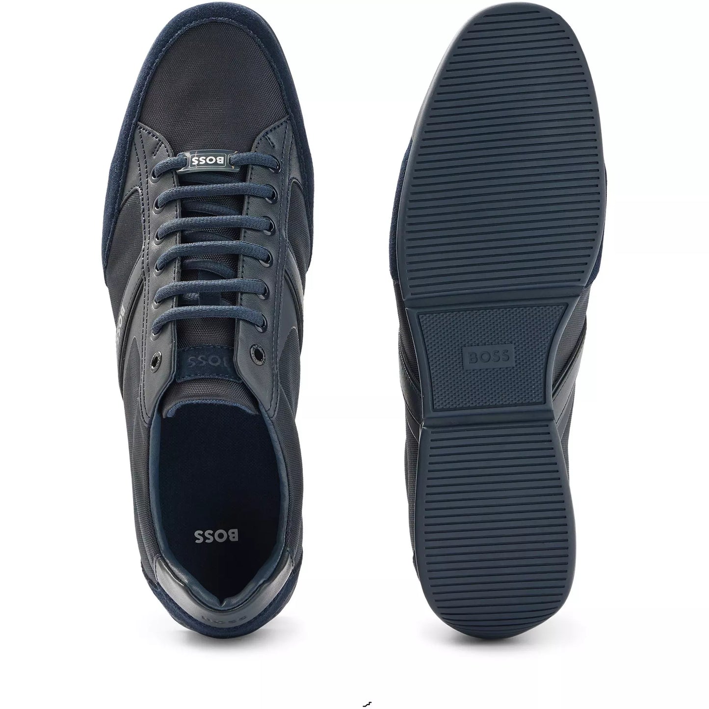 HUGO BOSS SATURN MIXED MEDIA LOW TOP TRAINERS NAVY BLUE UK 9 RRP £189 BNIB