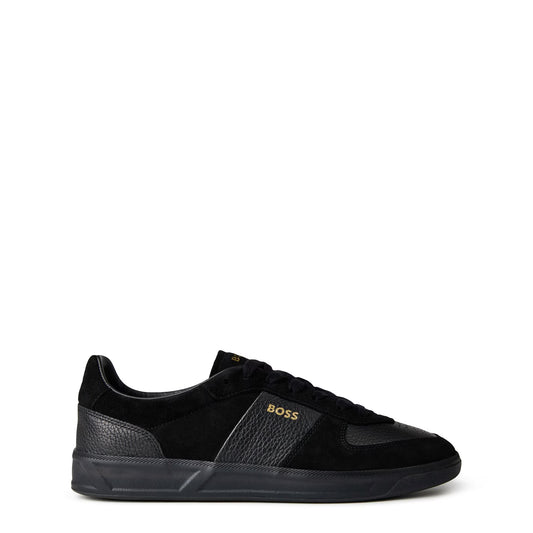 HUGO BOSS BRANDON LEATHER & SUEDE TRAINERS BLACK UK 9 RRP £229 BNIB