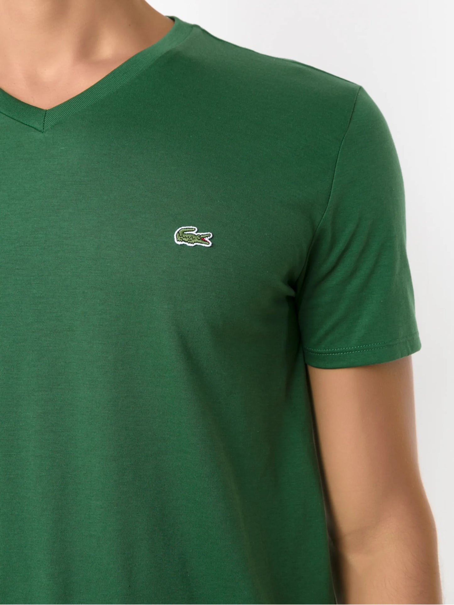 LACOSTE V-NECK CROC LOGO COTTON T-SHIRT GREEN 3XL RRP £55 BNWT