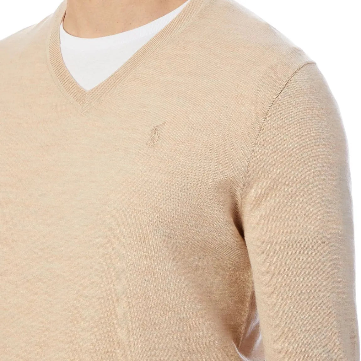 POLO RALPH LAUREN SLIM FIT MERINO WOOL V-NECK JUMPER BEIGE 2XL RRP £129 BNWT