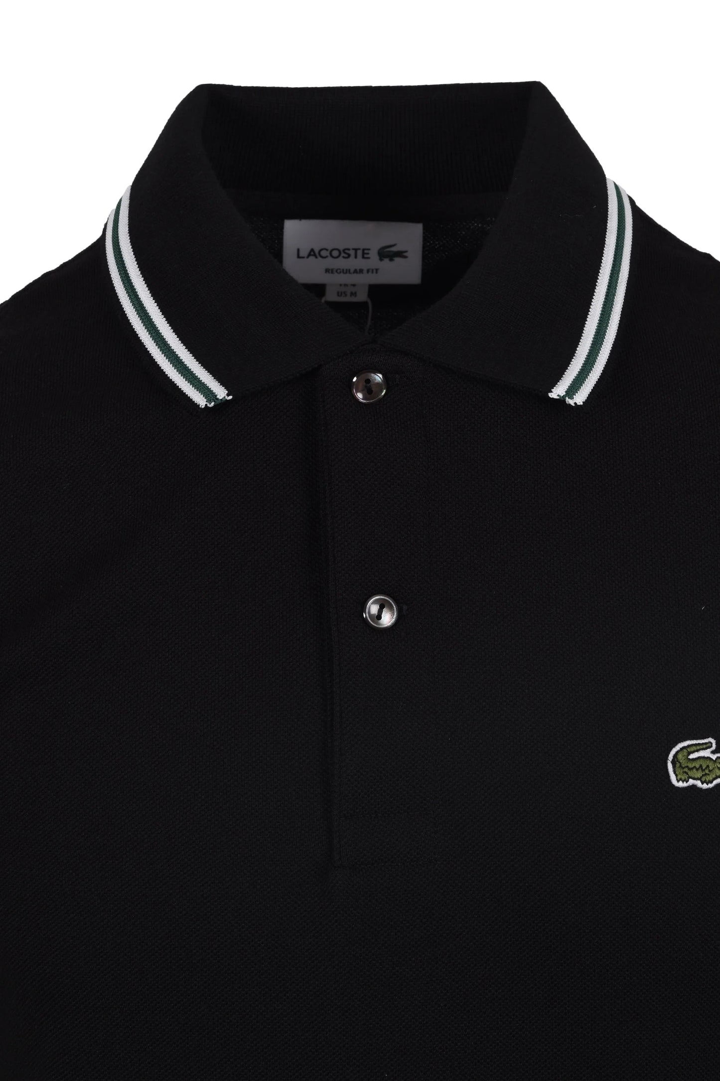 LACOSTE TIPPED PIQUE COTTON POLO SHIRT BLACK RRP £105 BNWT