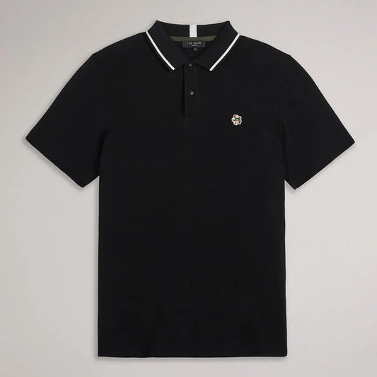 TED BAKER CAMDEN PIQUE COTTON TIPPED POLO SHIRT BLACK LARGE RRP £65 BNWT