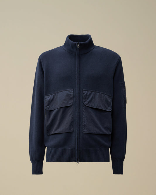 CP COMPANY MIXED MEDIA LENS KNIT ZIP CARDIGAN JACKET NAVY LARGE RRP £415 BNWT