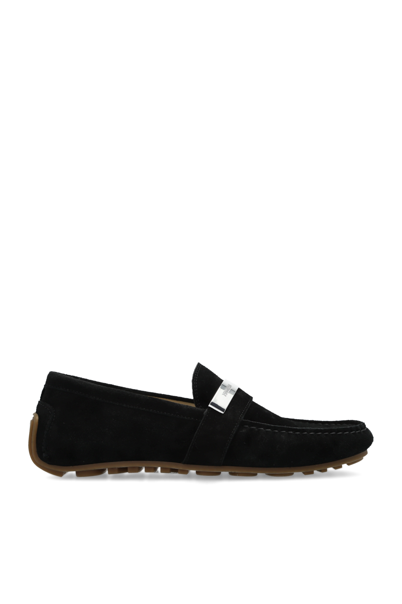 MOSCHINO COUTURE SUEDE LEATHER DRIVER MOCCASINS BLACK SIZE UK 10 RRP £455 BNIB