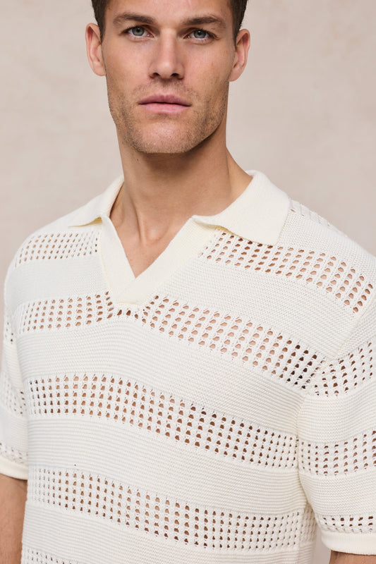 RAITH FRATTINA CROCHET KNIT COTTON POLO SHIRT ECRU 2XL RRP £70 BNWT