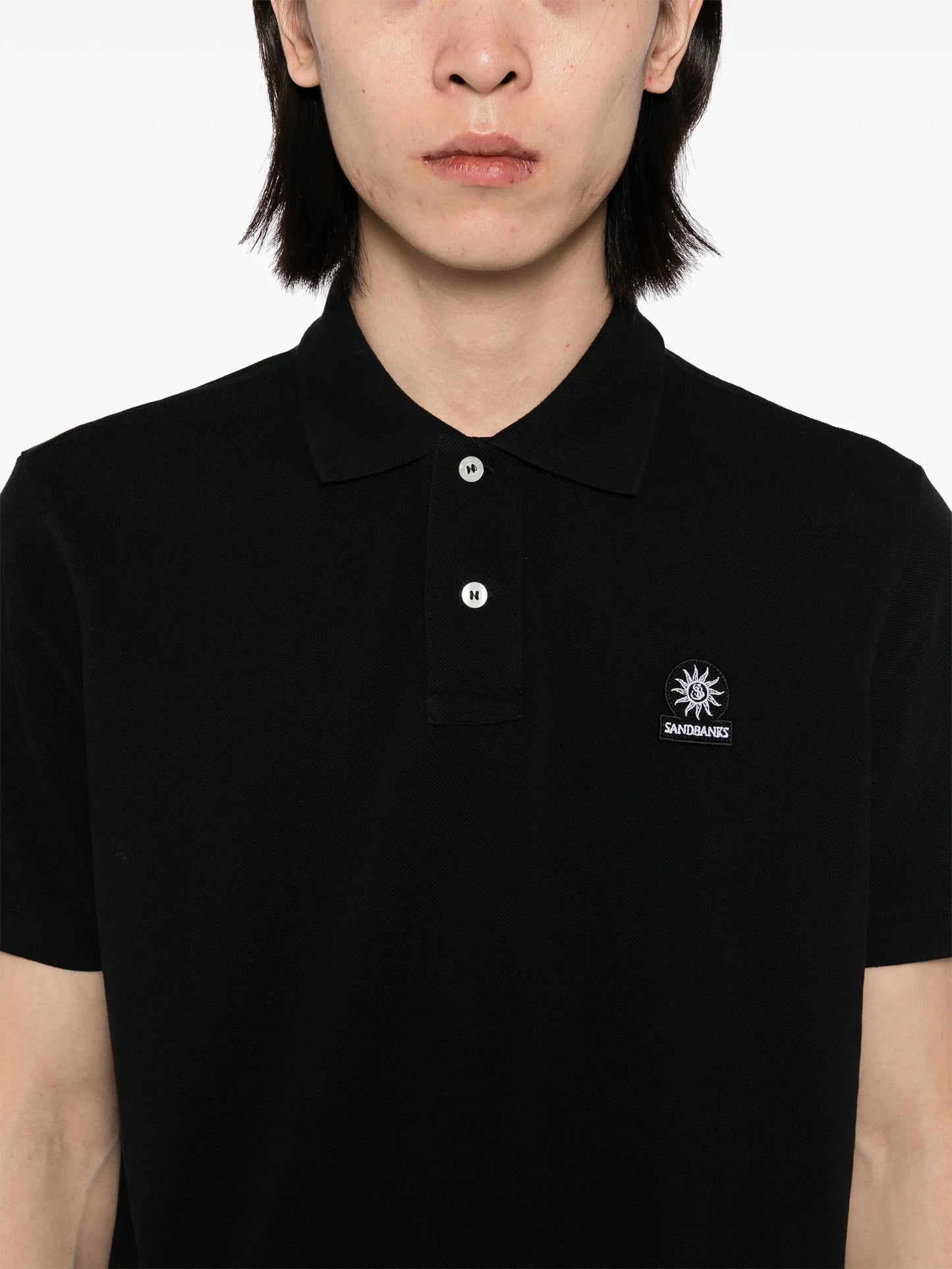 SANDBANKS BADGE LOGO POLO SHIRT BLACK MEDIUM RRP £115 BNWT