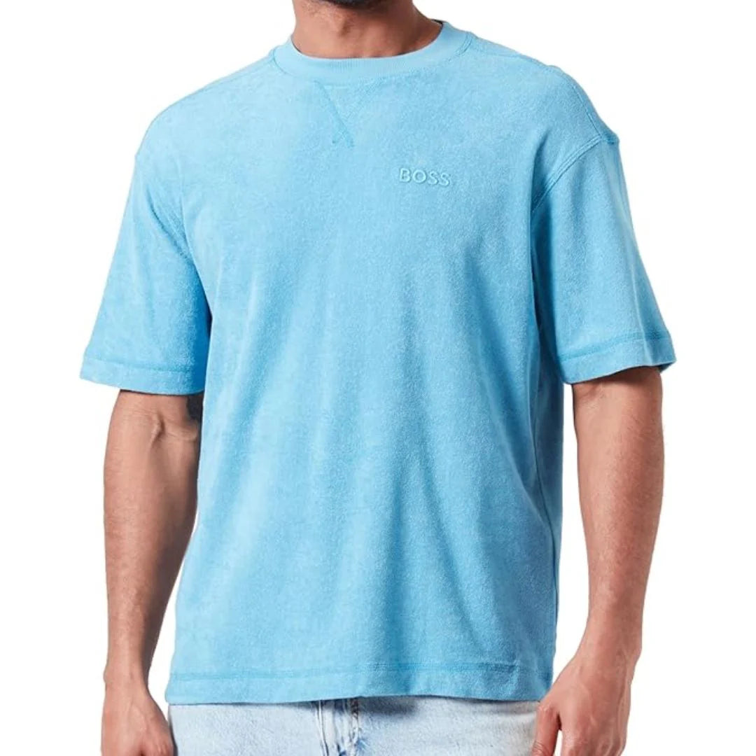 HUGO BOSS TOWELLING COTTON T-SHORT OPEN BLUE OVERSIZED 4XL RRP £0 BNWT