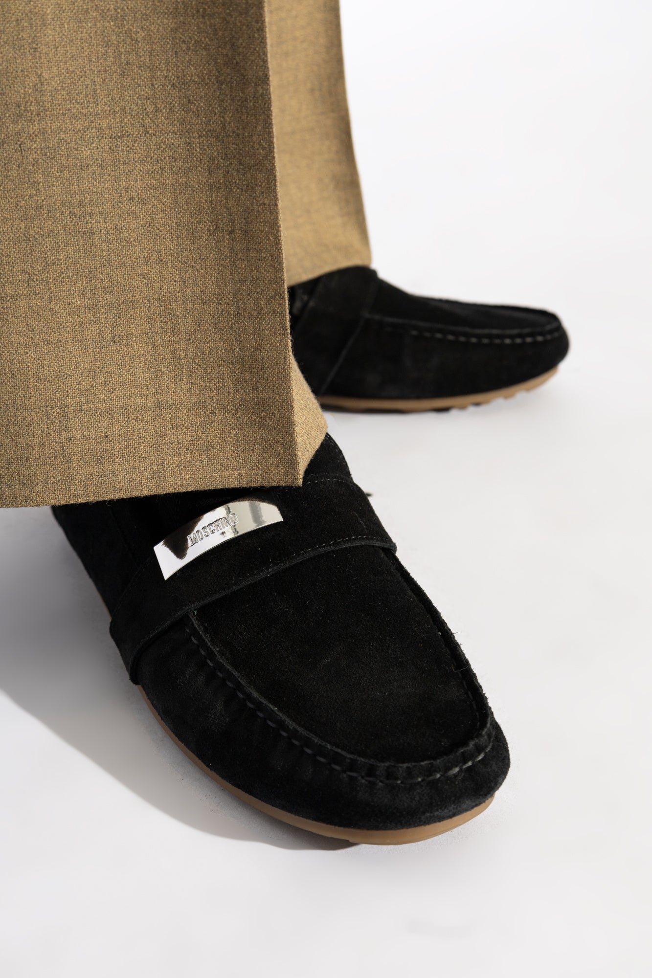 MOSCHINO COUTURE SUEDE LEATHER DRIVER MOCCASINS BLACK SIZE UK 10 RRP £455 BNIB