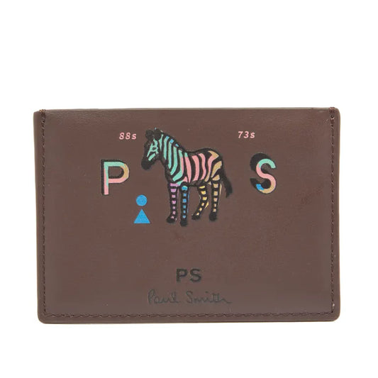 PAUL SMITH PS ZEBRA LOGO LEATHER CARD HOLDER WALLET BROWN RRP £85 BNWT & BOX