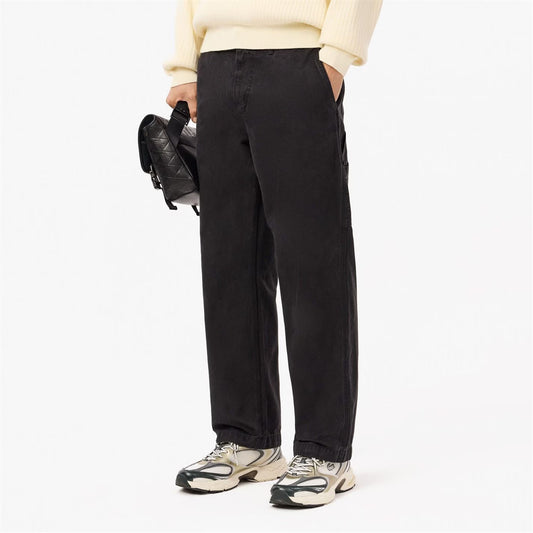 LACOSTE STRAIGHT FIT COTTON CANVAS CARPENTER TROUSERS BLACK 36 REG RRP £135 BNWT