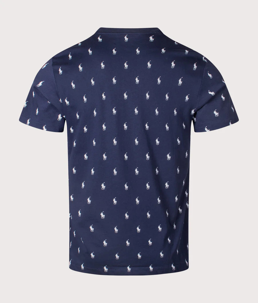 POLO RALPH LAUREN ALLOVER LOGO COTTON LOUNGE T-SHIRT NAVY MEDIUM RRP £60 BNWT