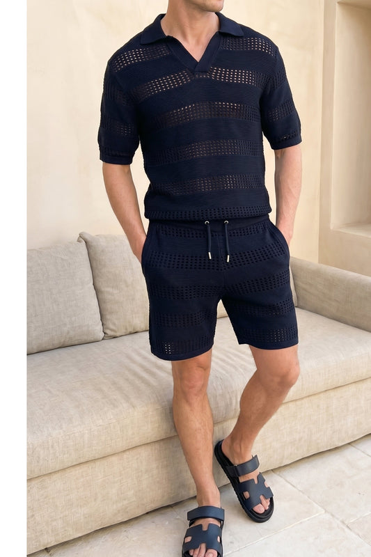 RAITH FRATTINA CROCHET KNIT COTTON DRAWSTRING SHORTS NAVY BLUE 2XL RRP £65 BNWT