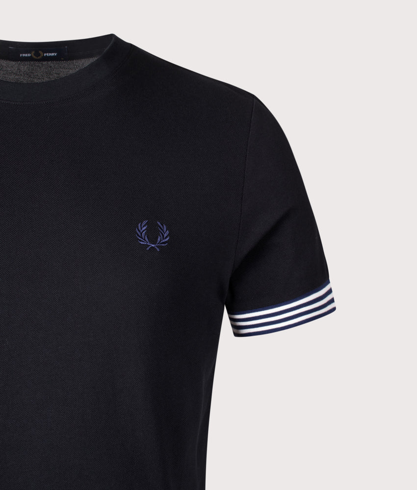 FRED PERRY STRIPED CUFF PIQUE COTTON T-SHIRT BLACK RRP £60 BNWT