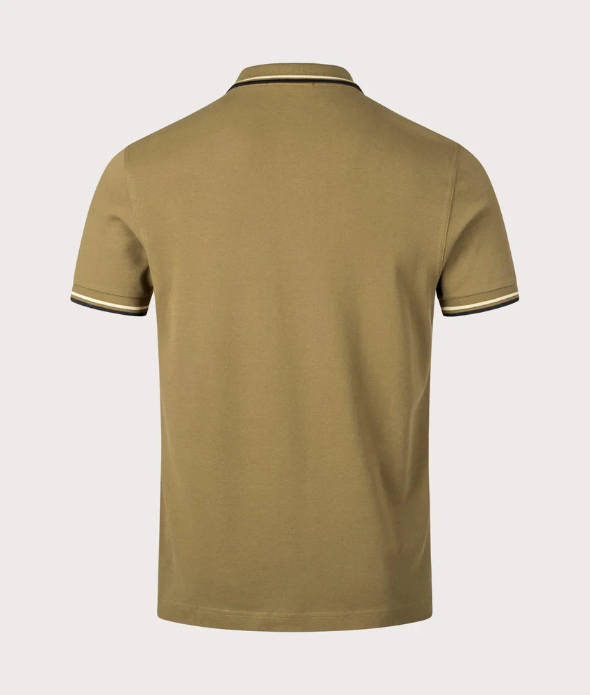 FRED PERRY TWIN TIPPED PIQUE POLO SHIRT SHADED STONE/ECRU/DARK PETROL L RRP £80 BNWT