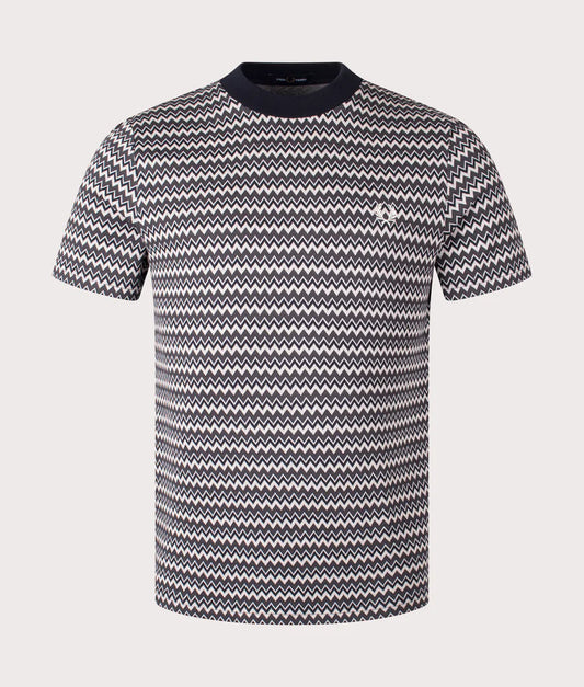 FRED PERRY JACQUARD COTTON T-SHIRT BLACK WHITE NAVY 2XL RRP £75 BNWT