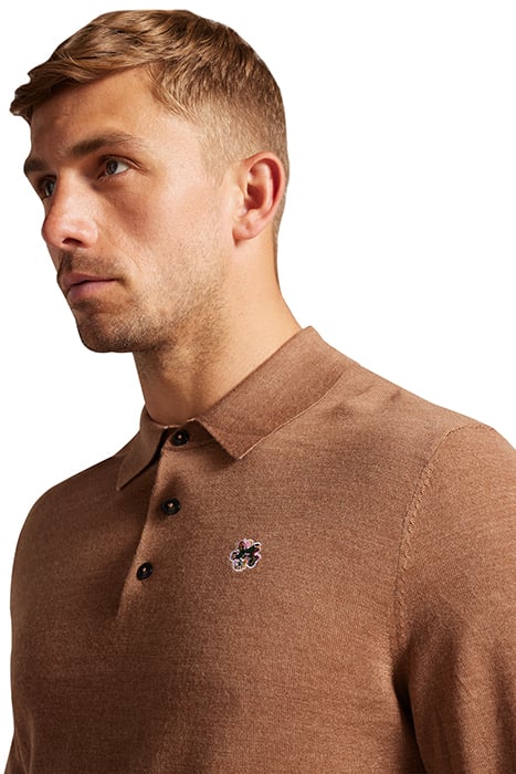TED BAKER CORE WEMBLEY WOOL LS POLO SHIRT JUMPER TAN BROWN 2XL RRP £90 BNWT