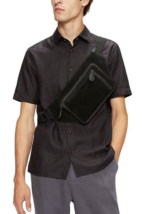 TED BAKER JACOOB BLACK SUEDE LEATHER CROSSBODY BAG OR WAIST BAG RRP £165 BNWT