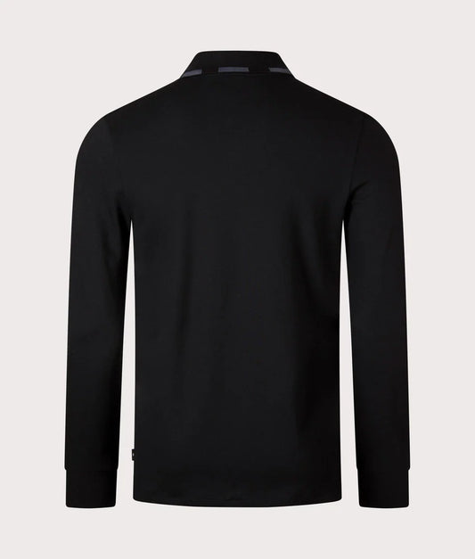 PAUL SMITH PS LONG SLEEVE FULL ZIP COTTON POLO SHIRT BLACK/GREY RRP £115 BNWT