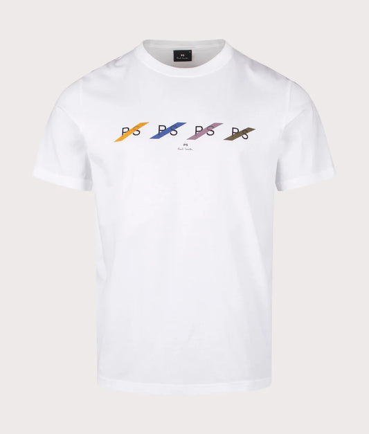 PAUL SMITH PS MULTI ROW LOGO COTTON T-SHIRT WHITE RRP £69 BNWT