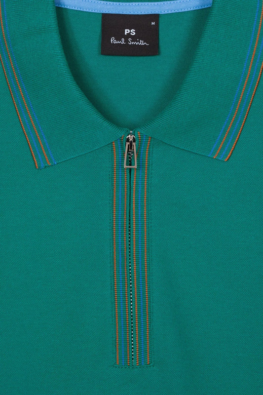 PAUL SMITH PS HALF ZIP ORGANIC COTTON POLO SHIRT PETROL GREEN/TEAL RRP £100 BNWT