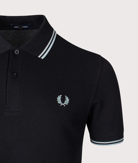 FRED PERRY TWIN TIPPED PIQUE COTTON POLO SHIRT BLACK/SILVER BLU XL RRP £80 BNWT