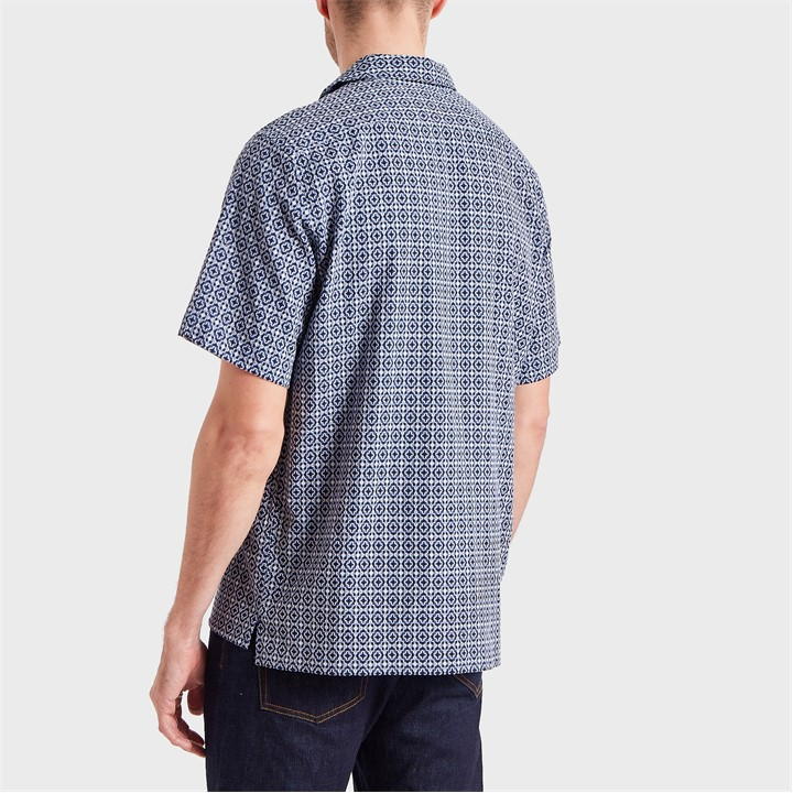 PAUL SMITH PS GEOMETRIC SHORT SLEEVE COTTON SHIRT NAVY XL RRP £130 BNWT