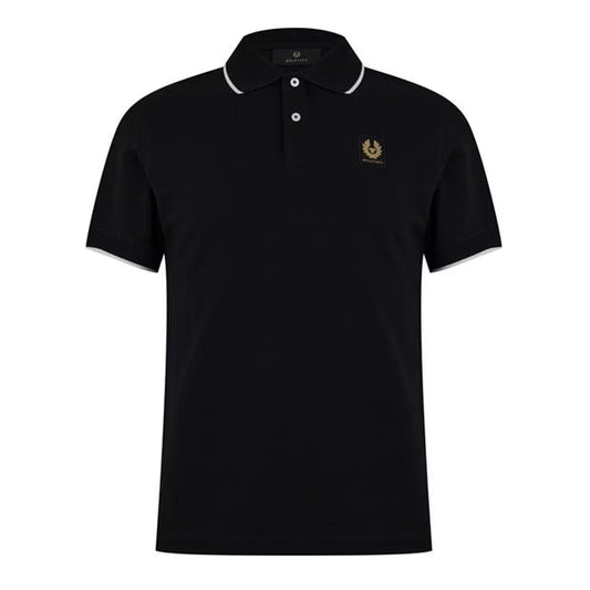 BELSTAFF TIPPED PIQUE COTTON POLO SHIRT BLACK RRP £95 BNWT