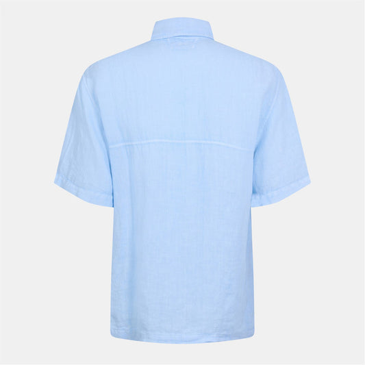 C.P. COMPANY BOXY FIT SHORT SLEEVE COTTON SHIRT CERULEAN BLUE L RRP £235 BNWT