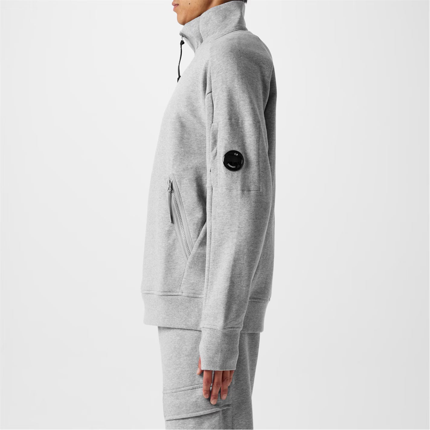 C.P. COMPANY QUARTER ZIP LENS COTTON FLEECE SWEATSHIRT GREY MARL 2XL RRP £285 BNWT