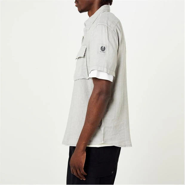 BELSTAFF SCALE LINEN COTTON SHORT SLEEVE SHIRT CLOUD GREY 2XL RRP £135 BNWT