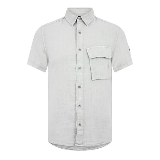 BELSTAFF SCALE LINEN COTTON SHORT SLEEVE SHIRT CLOUD GREY 2XL RRP £135 BNWT