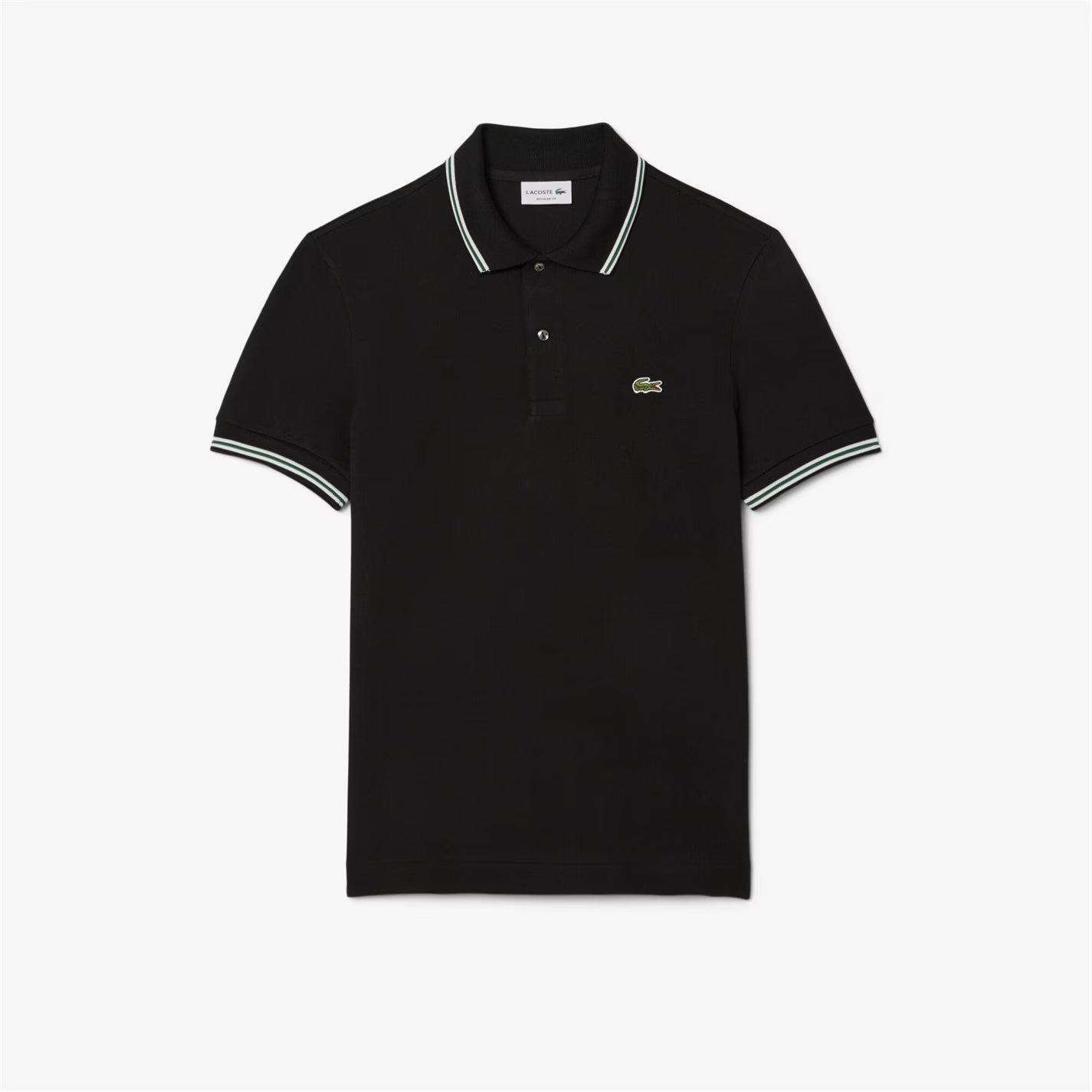 LACOSTE TIPPED PIQUE COTTON POLO SHIRT BLACK RRP £105 BNWT