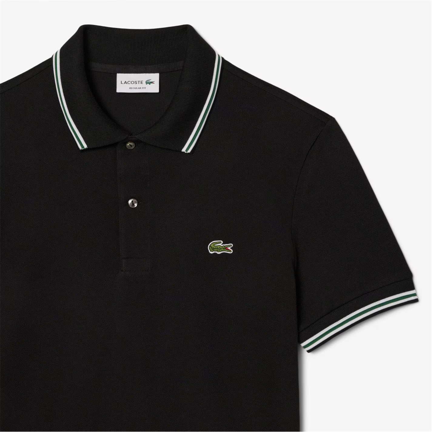 LACOSTE TIPPED PIQUE COTTON POLO SHIRT BLACK RRP £105 BNWT