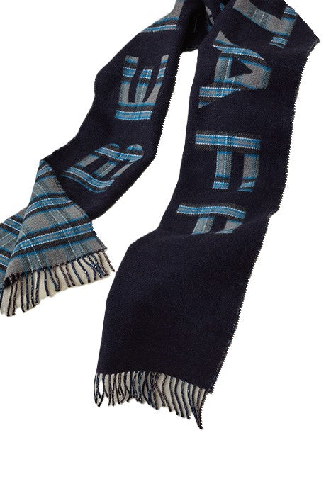 BELSTAFF SIGNATURE CHECK WOOL SCARF BLUE RRP £160 BNWT