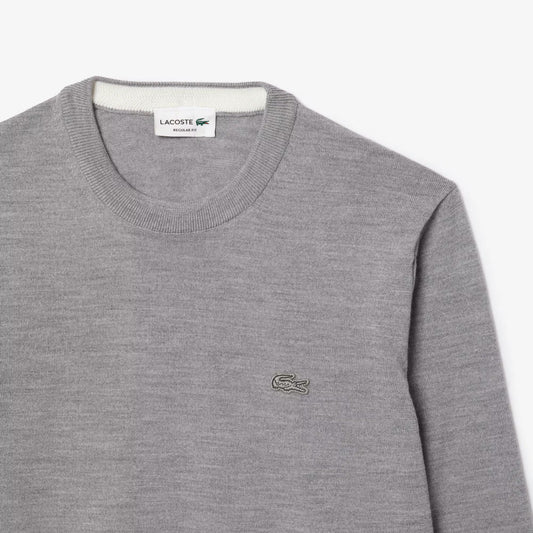 LACOSTE MERINO WOOL TONAL CROC LOGO CREW NECK JUMPER GREY 2XL RRP £140 BNWT