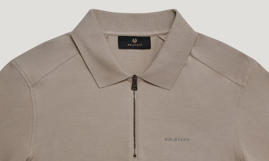 BELSTAFF ALLOY STRETCHY ZIP NECK COTTON POLO SHIRT DARK SAND RRP £110 BNWT