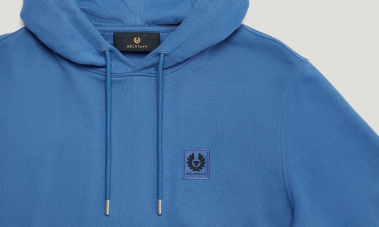 BELSTAFF COTTON FLEECE HOODED SWEATSHIRT HOODIE MARINE BLUE L RRP £150 BNWT