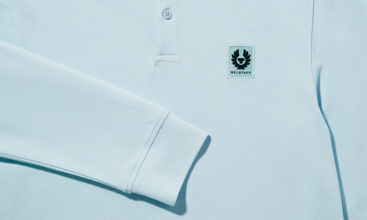 BELSTAFF PIQUE COTTON LONG SLEEVE POLO SHIRT TONAL SKY BLUE RRP £120 BNWT