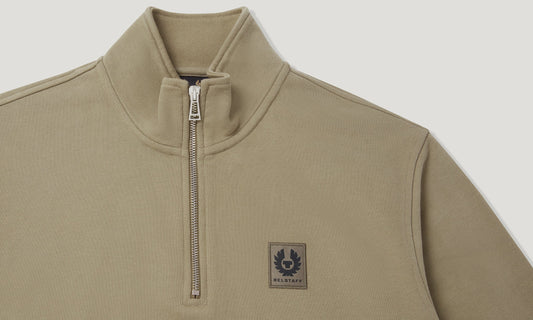 BELSTAFF QUARTER ZIP COTTON FLEECE SWEATSHIRT FATIGUE GREEN RRP £145 BNWT