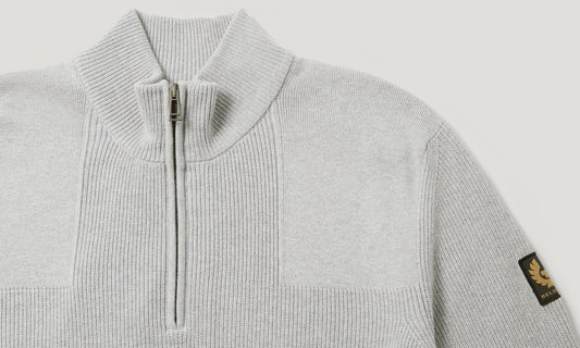 BELSTAFF COMMANDER QUARTER ZIP COTTON JUMPER OLD SILVER GREY LARGE RRP £225 BNWT