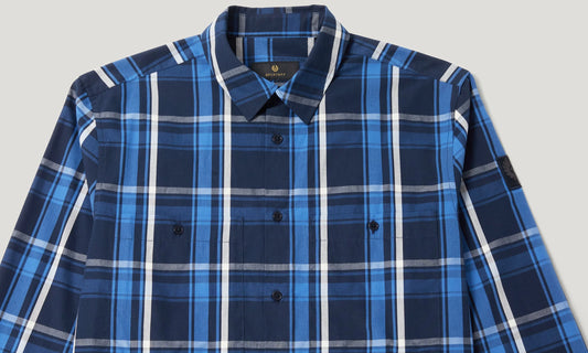 BELSTAFF FLEET CHECKED LONG SLEEVE SHIRT DARK INK BLUE RRP £170 BNWT