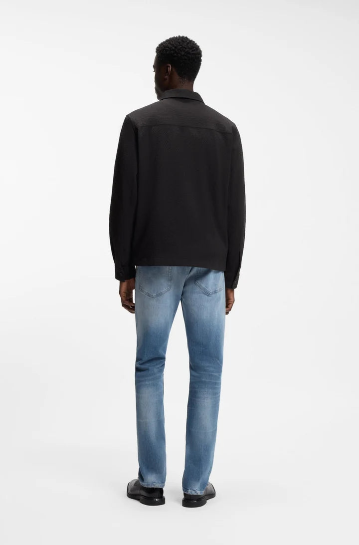 HUGO BY HUGO BOSS ESELIO SEERSUCKER COTTON OVERSHIRT BLACK LARGE RRP £199 BNWT