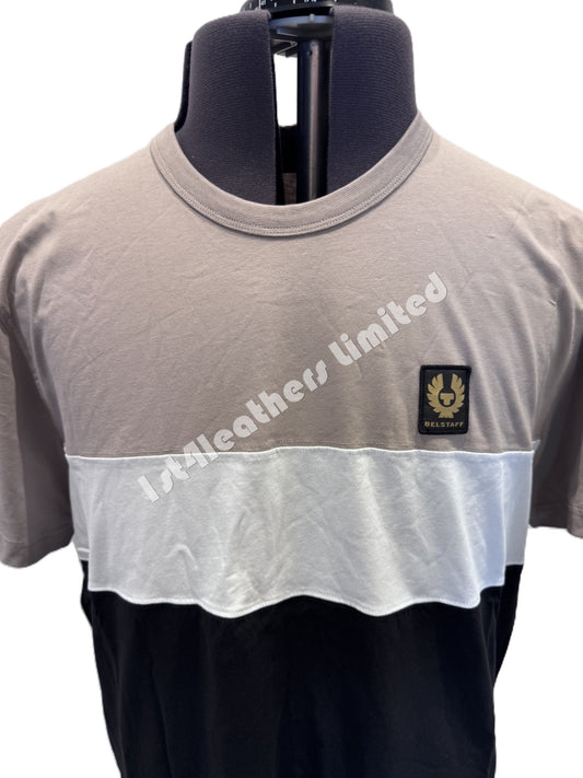 BELSTAFF COLOUR BLOCK COTTON T-SHIRT IN PUMICE/WHITE/BLACK 2XL RRP £99 BNWT