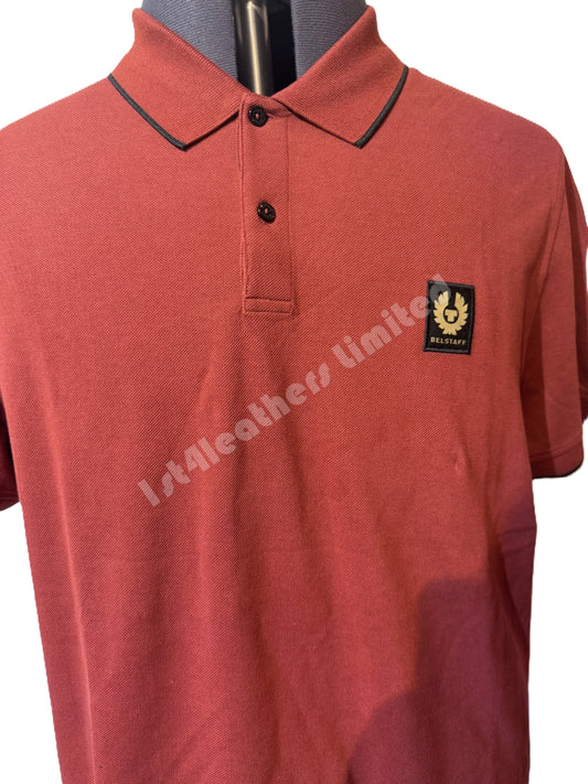 BELSTAFF TIPPED PIQUE COTTON POLO SHIRT LAVA RED RRP £110 BNWT