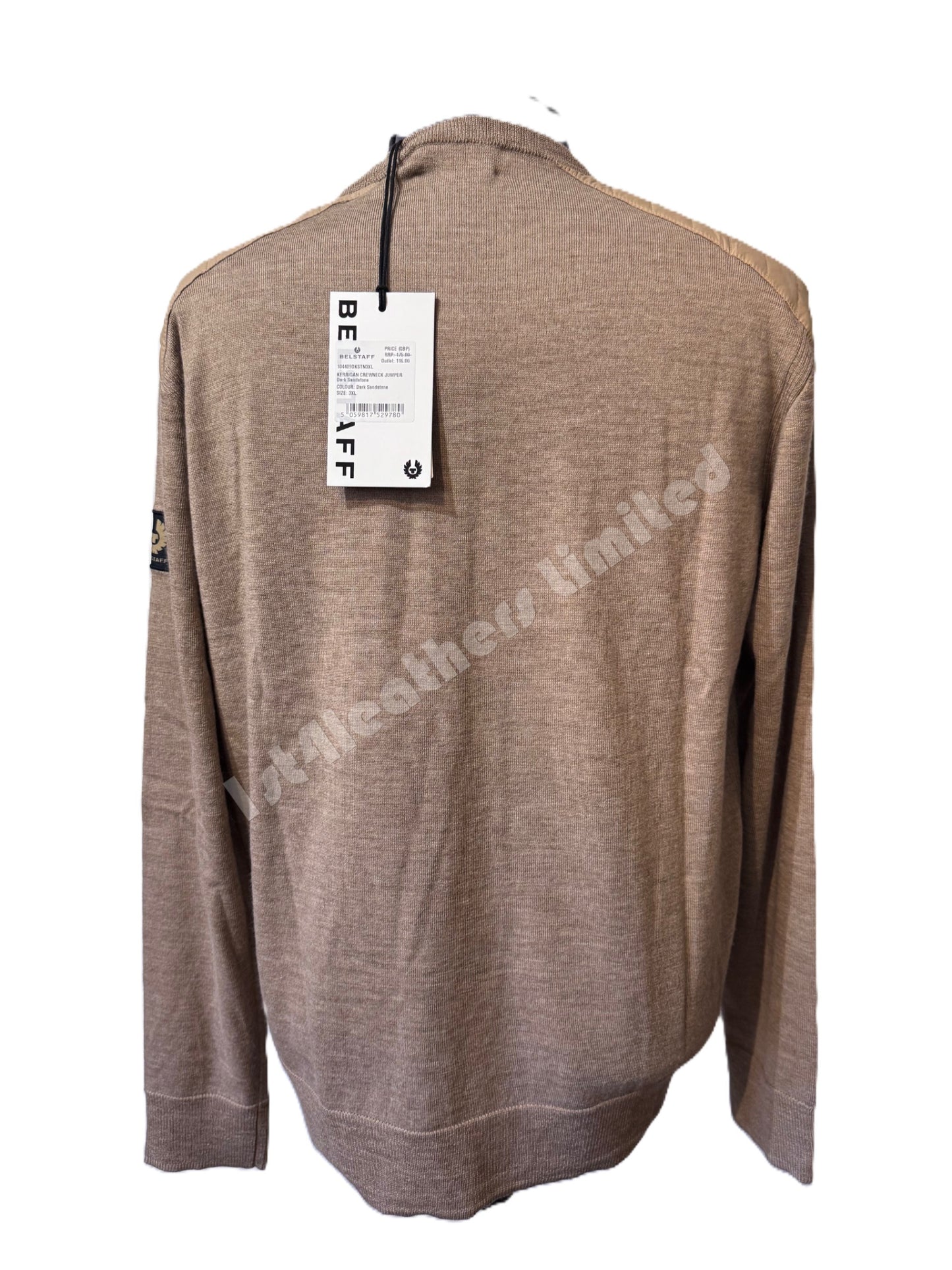 BELSTAFF KERRIGAN CREW NECK MERINO WOOL JUMPER DARK SANDSTONE LARGE RRP £175 NEW