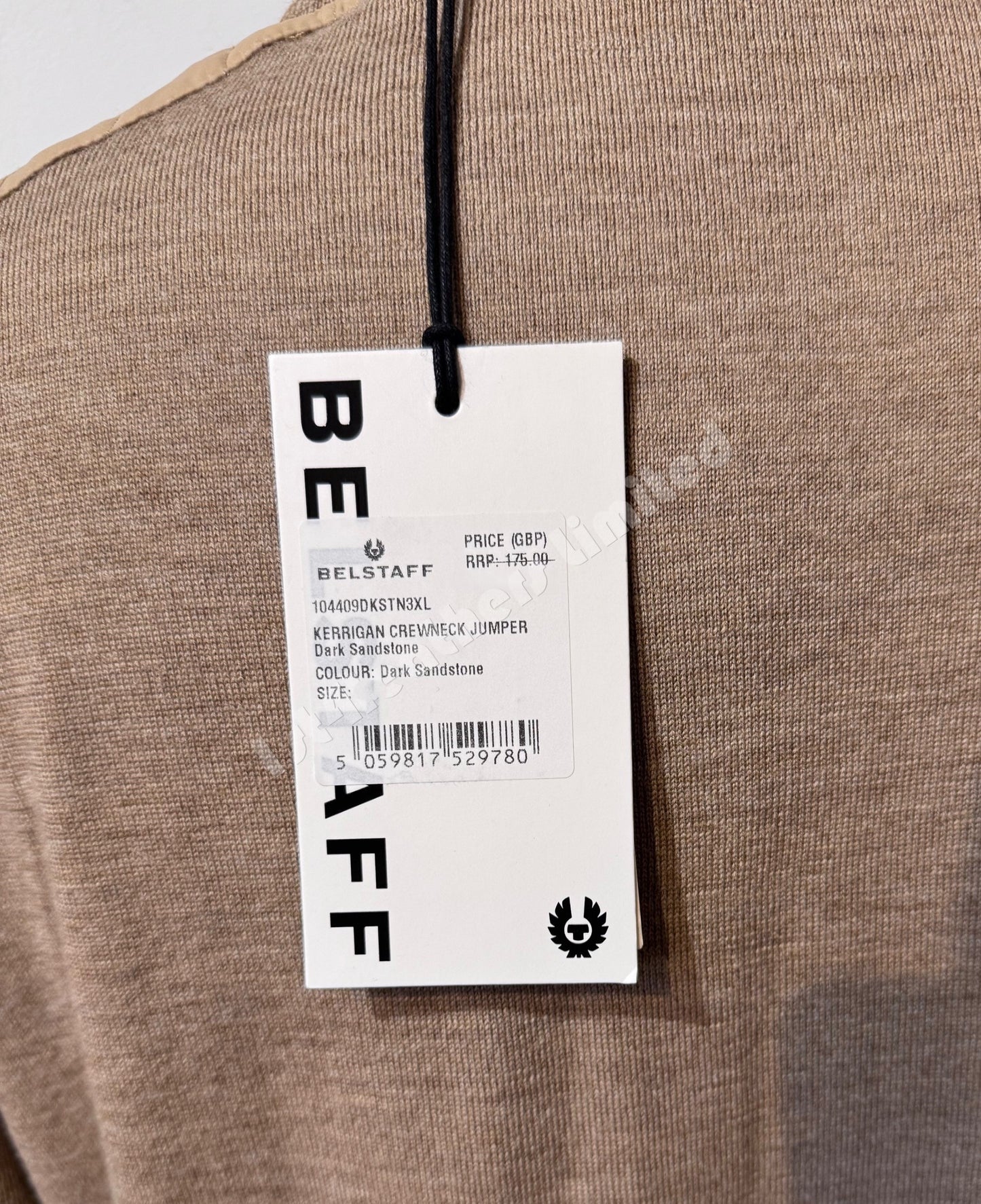 BELSTAFF KERRIGAN CREW NECK MERINO WOOL JUMPER DARK SANDSTONE LARGE RRP £175 NEW