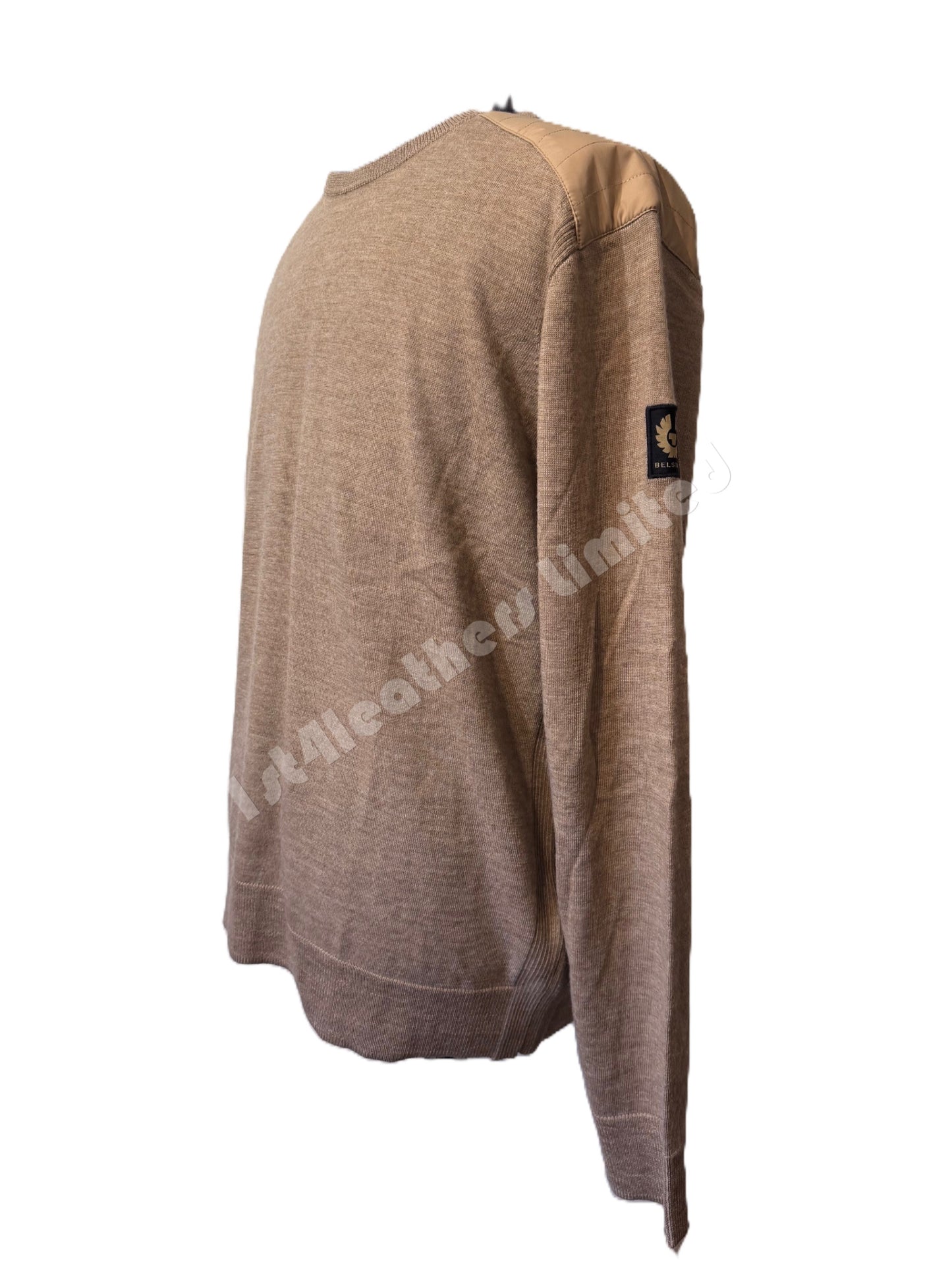 BELSTAFF KERRIGAN CREW NECK MERINO WOOL JUMPER DARK SANDSTONE LARGE RRP £175 NEW