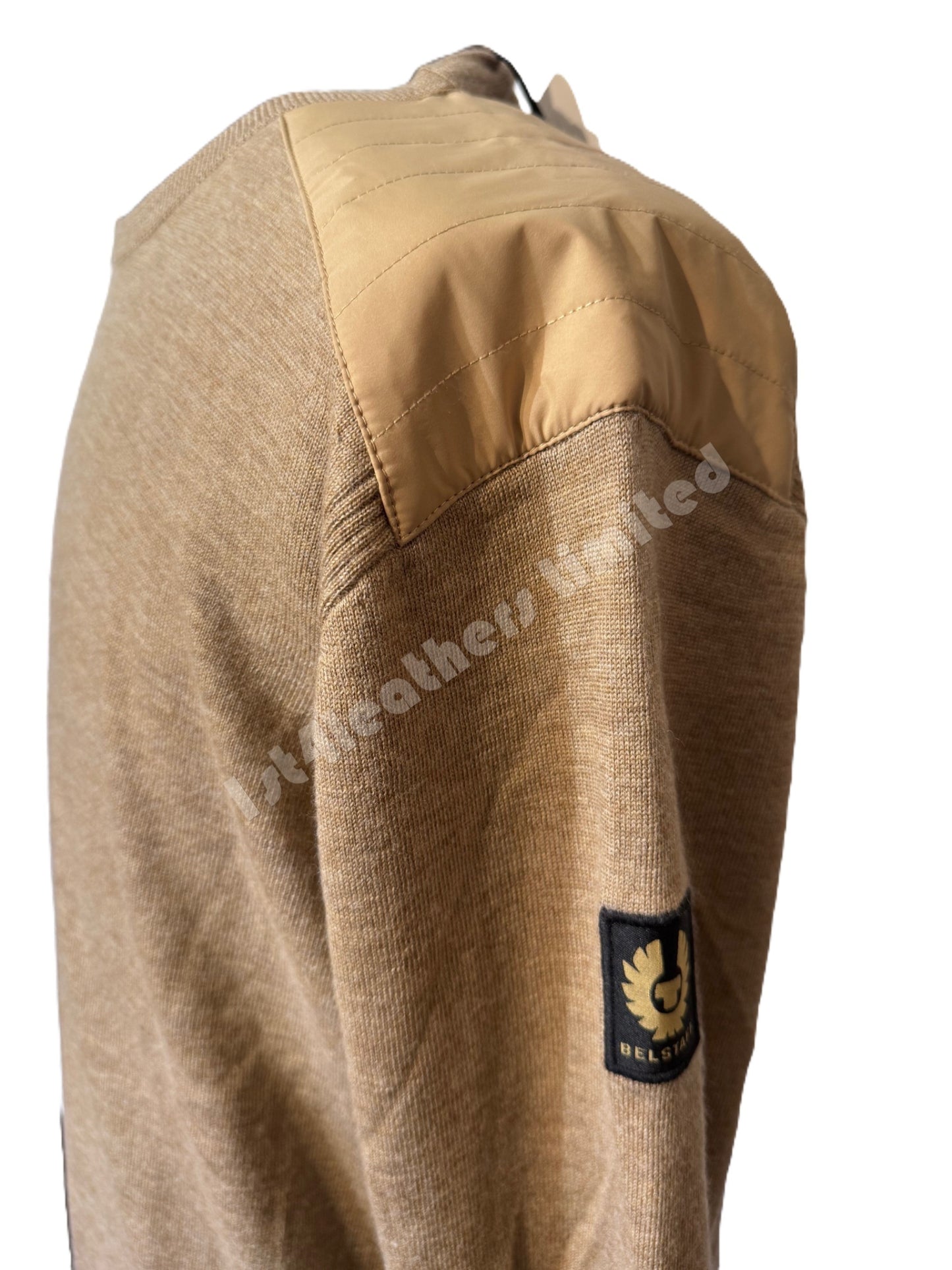 BELSTAFF KERRIGAN CREW NECK MERINO WOOL JUMPER DARK SANDSTONE LARGE RRP £175 NEW