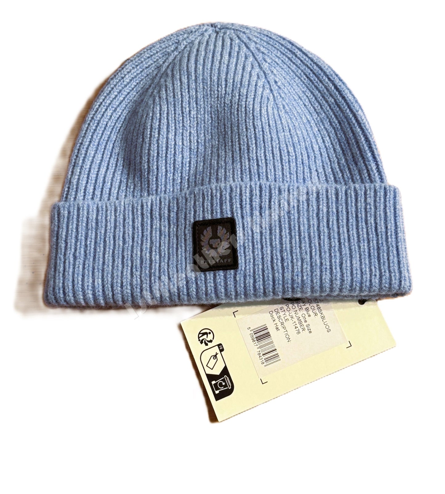 BELSTAFF PHOENIX LOGO WOOL DOCK BEANIE HAT SKY BLUE MADE IN UK RRP £70 BNWT